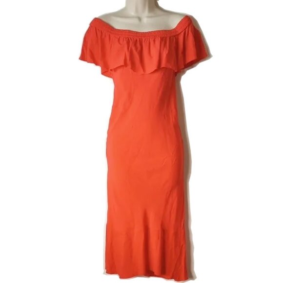 Veronica Beard Oleta Off Shoulder Ruffled Dress 8 Peplum Flare Red-Orange - Picture 2 of 9